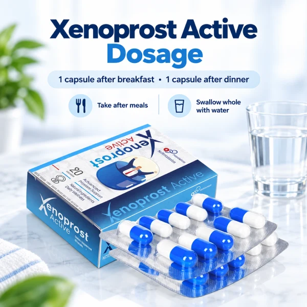 Xenoprost Active dosage guide showing two capsules per day